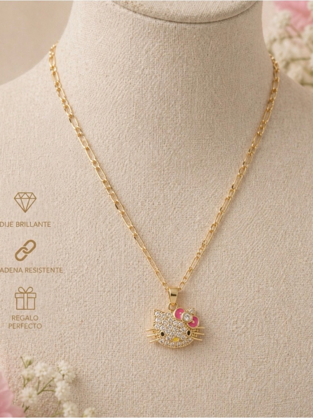 Hello Kitty Gold-Tone Crystal Pendant Necklace - Gold & Pink